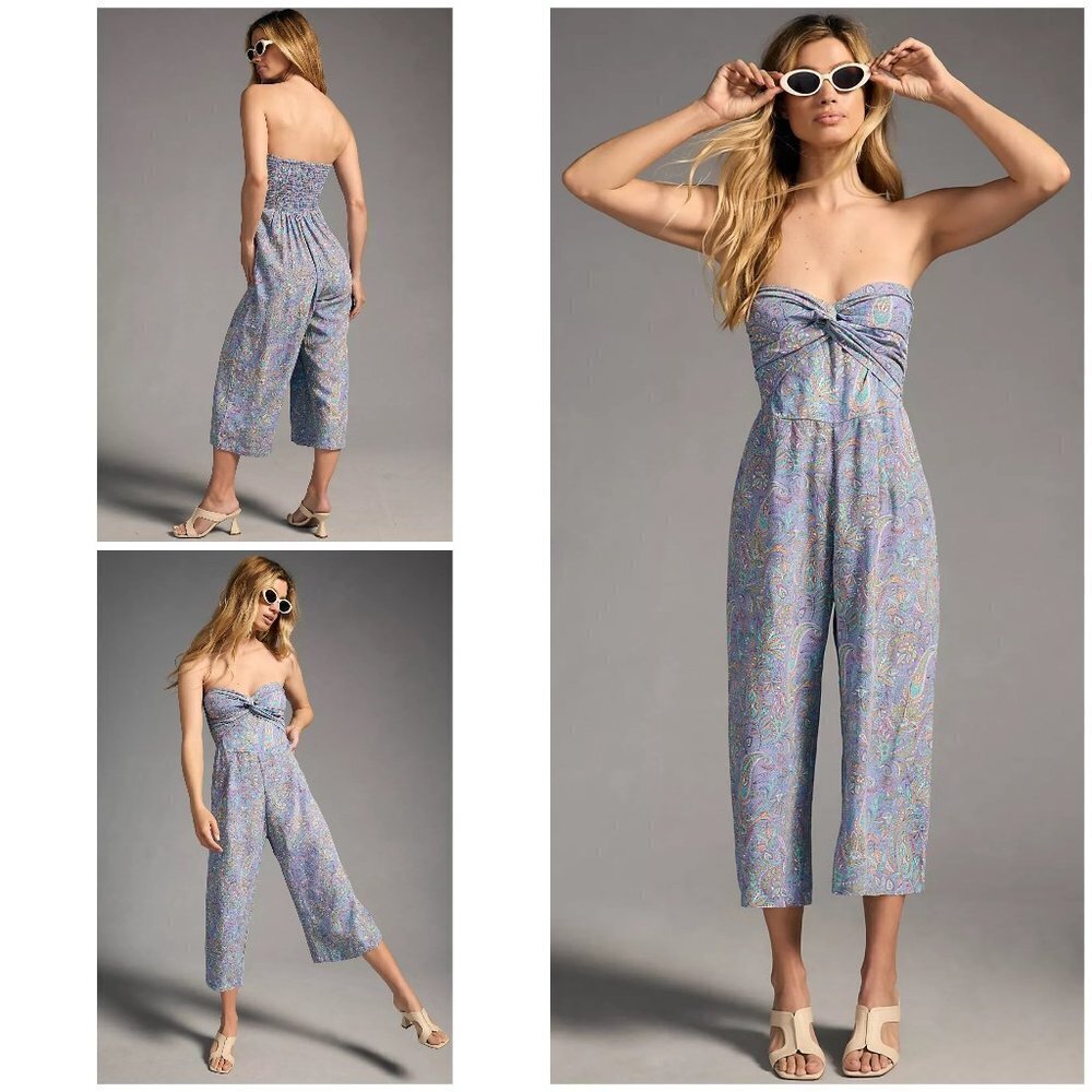 NWT Anthropologie Lusana Melody Paisley Twist Front Strapless Jumpsuit US 10‌